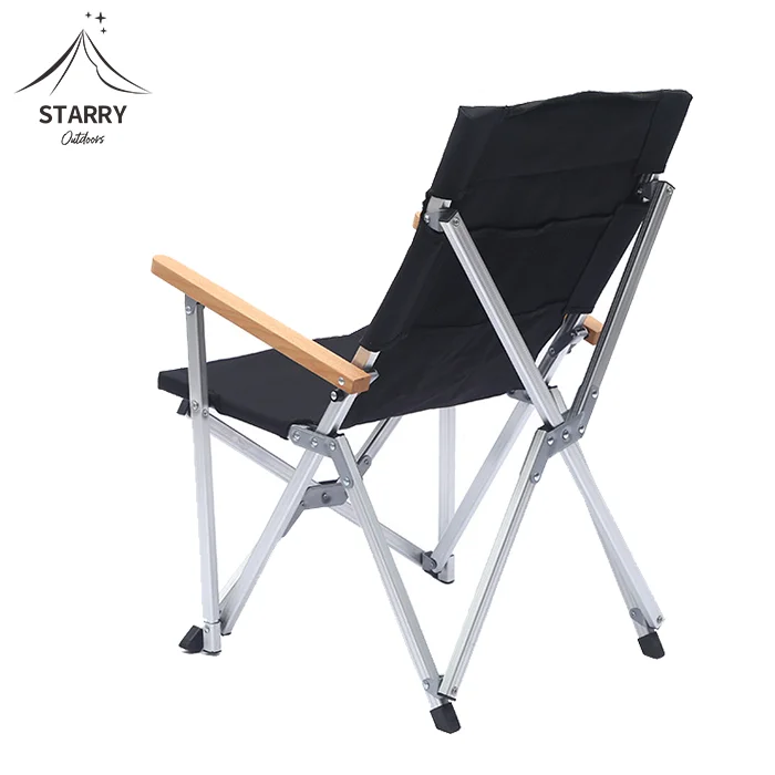 Outdoor korea japan aluminum wood armrest camp folding glamping chair