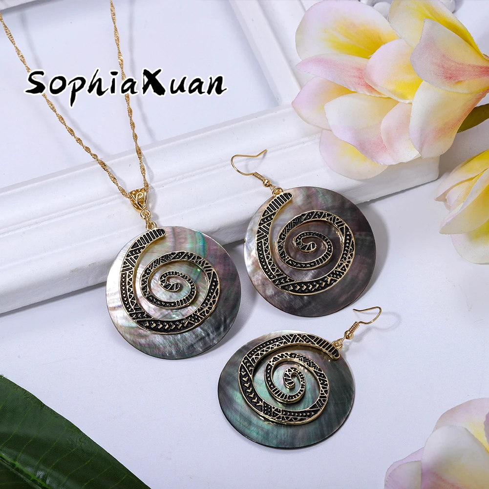 SophiaXuan fashion polynesian pearl necklace samoan round earrings sets wholesale hawaiian abalone shell jewelry