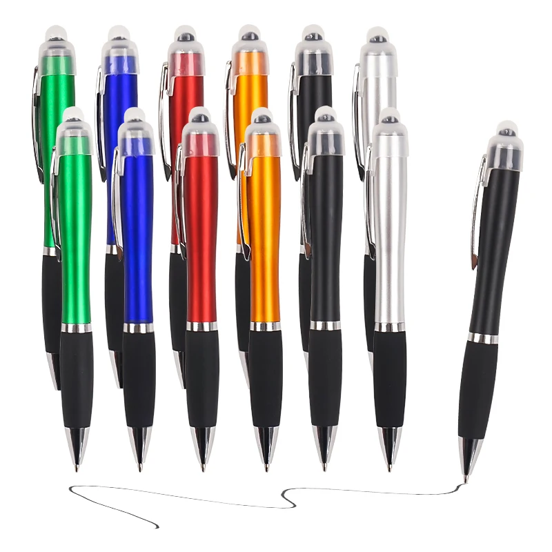 Wholesale Custom Advertisement LOGO LED Laser Light-Up Ballpoint Pen Personalized Rubber Grip Pen for Gift