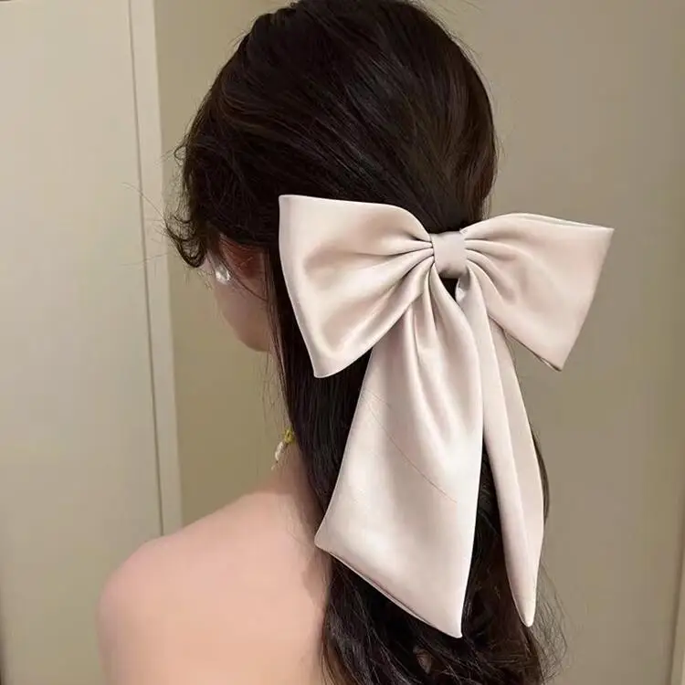 Vintage Big Large Bow Hair Clip Wedding Long Ribbon Korean Bow Spring Clip Hairpins For Women Girls