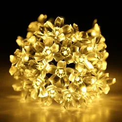 Solar Flower String Light Outdoor Waterproof Cherry Blossoms LED Fairy Lamp for Christmas Tree Garden Patio Fence Yard