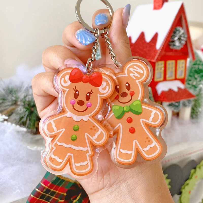 DESEN Gingerbread Mickey and Minnie Transparent Acrylic Christmas Keychain Holiday accessory Bag Car Charm gift stuffer