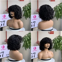 Kinky Curly Bob Wigs with Bangs for Black Women Virgin Human Hair Short Wigs High Density Machine Made Peruvian Hair Wig