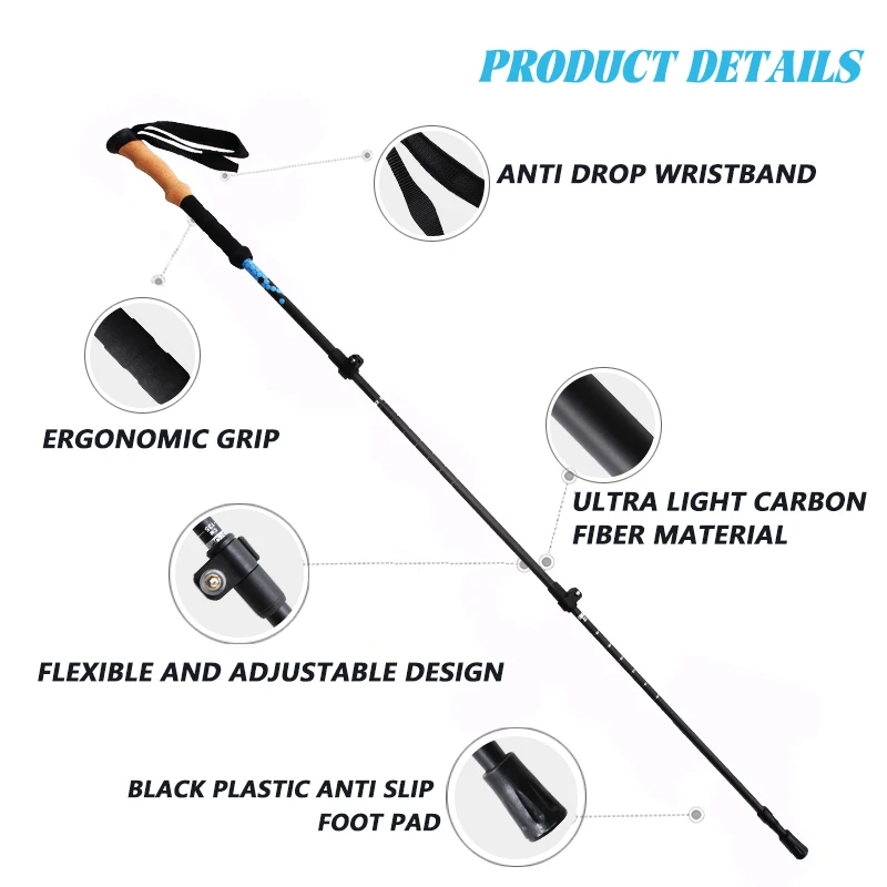 HOT! 2024 Adjustable Alpenstock Outdoor Equipment Carbon Fiber Alpenstock Climbing Walking Stick