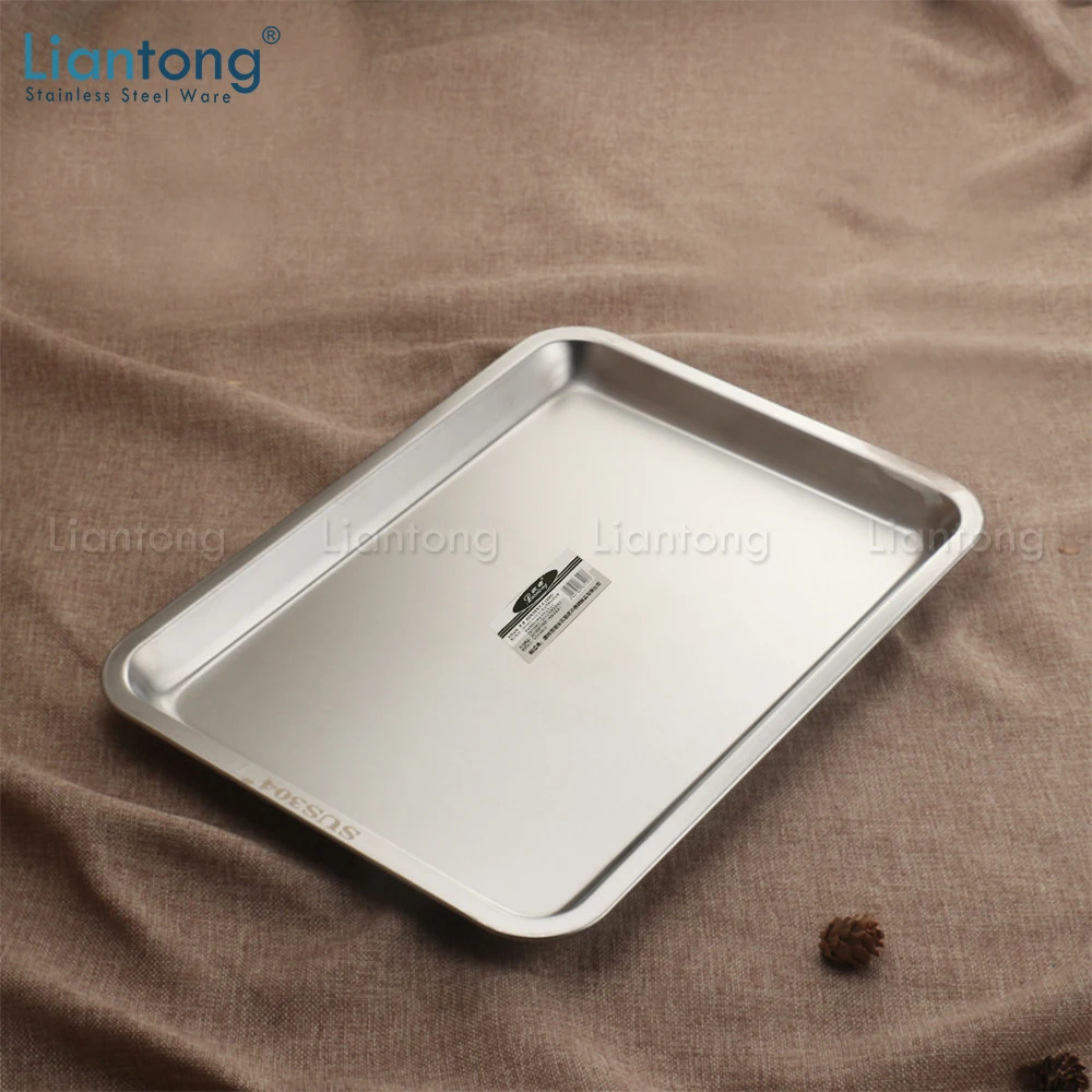 High Quality Hotel Restaurant Buffet BBQ Baking Stainless Steel 304 Metal rectangular meat plate food grade serving tray