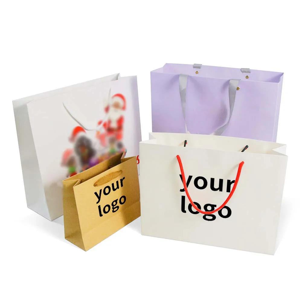 Manufacturer Printed Paper Bag Bolsas Para Regalo Al Por Mayor Custom Logo Blue White Mini Small Luxury Party Craft Paperbag