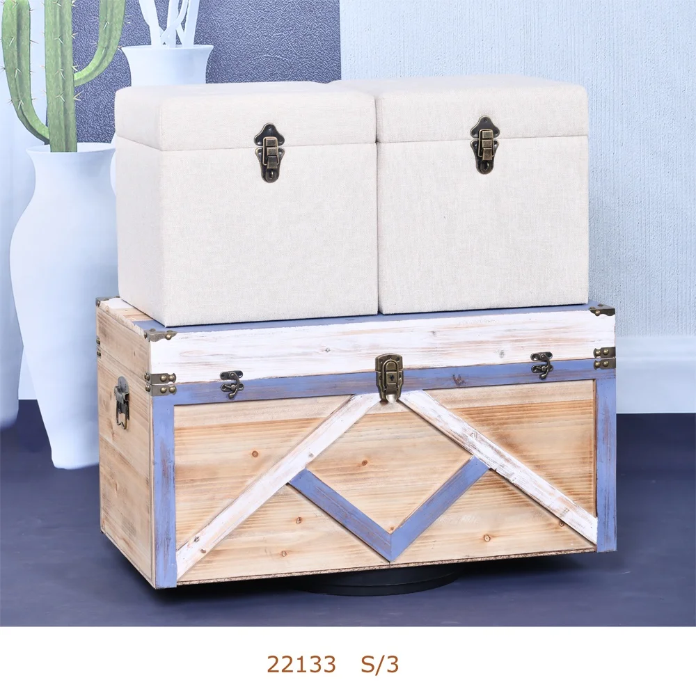 New Design Wood Storage Trunk Boxes Set for Living Home Decorative Storage