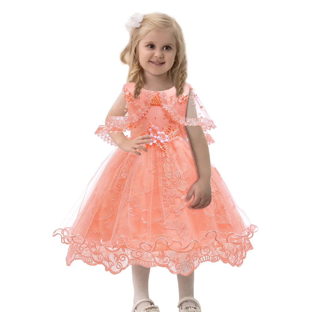 Latest Baptism kids baby girl dress with lace cape for 0-2 years birthday party