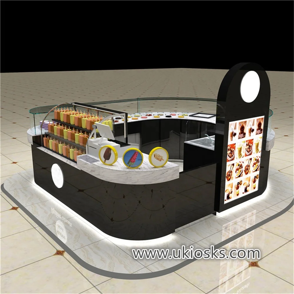Круглый киоск для закусок черный торгового центра витрина продуктов высококачественный