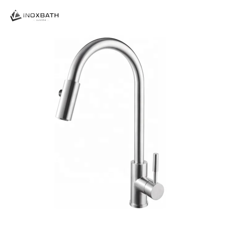 Stainless steel single lever hot and cold water mixer sink faucet kitchen faucets with pull down sprayer