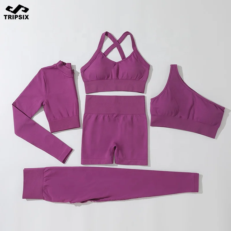 Girls Fitness Yoga Leggings Sportswear Athletic Bra Gym Yoga Wear Legging Workout 5Pcs Seamless Gym Clothing Yoga Outfit Women