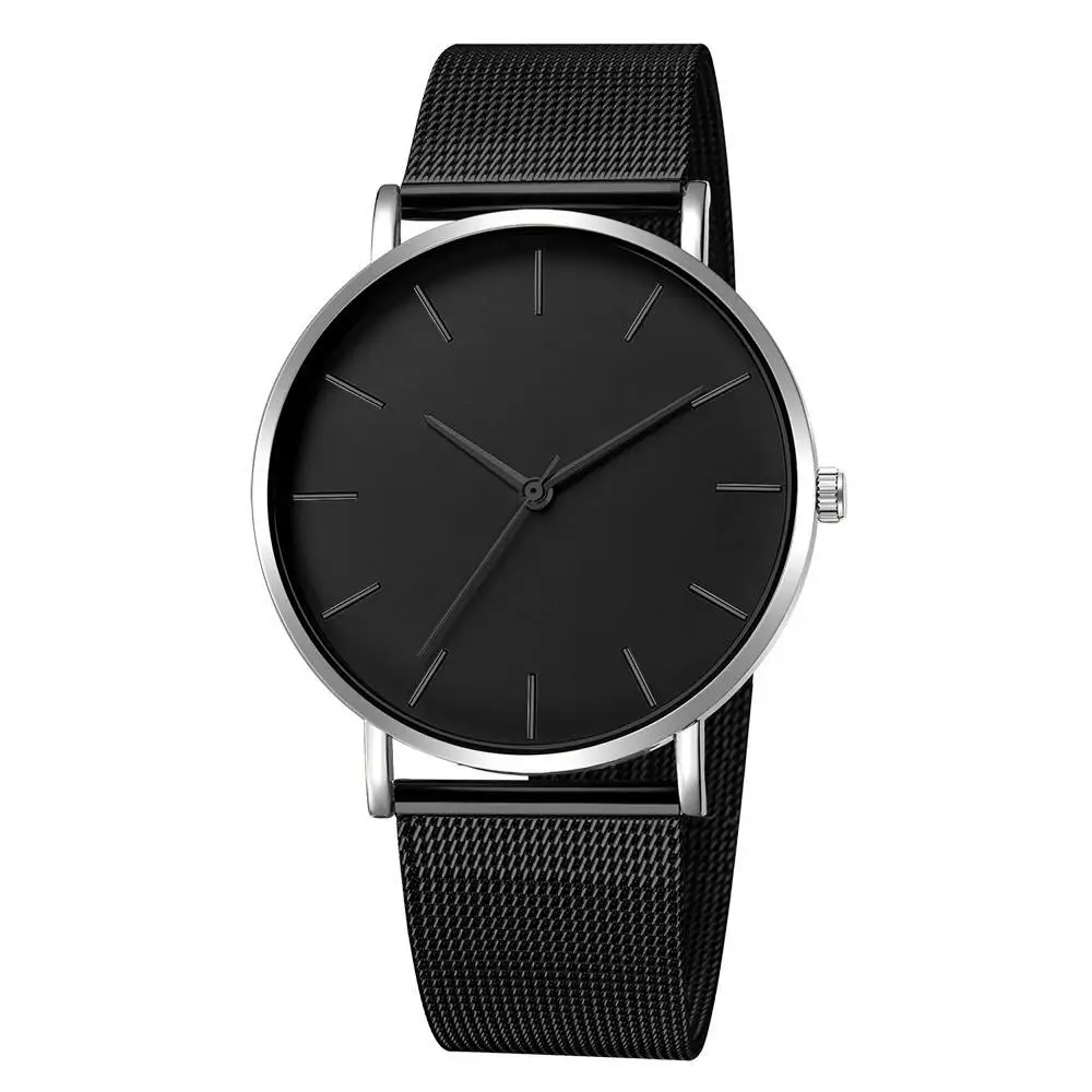 Custom Logo Simple Wristwatch Casual Men and Women Watch Gift Mesh Stainless Steel Band Unisex Thin Minimalist Watch