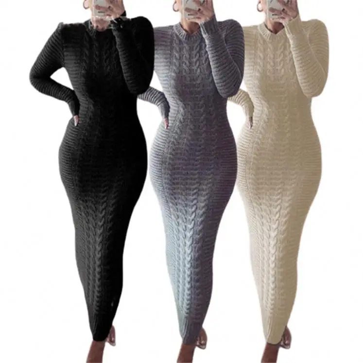 
In stock Best Seller Long Sleeves Sweater Bodycon Elegant Long Maxi Dress Casual Clothing Women Dress Girl Dresses 