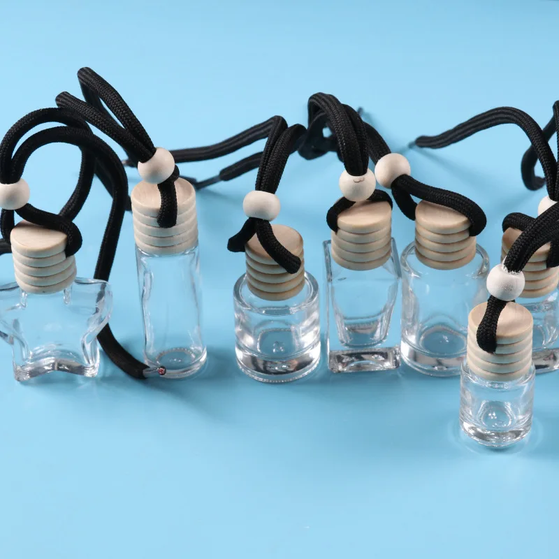 New square 5ml 6ml 7ml 8ml 10ml hanging car air freshener diffusion Bottle car perfume bottle with wooden cap