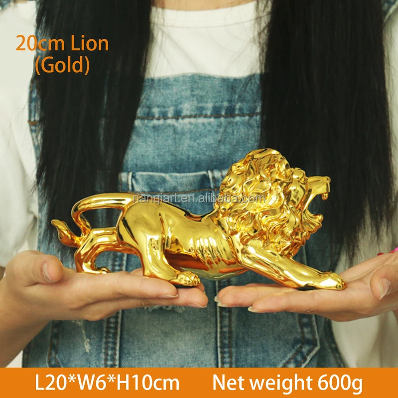 2024 New Arrival Handmade Resin Carton Animal Lions Statue Electroplated Gold Silvery Artificial Lifelike for Home Decoration