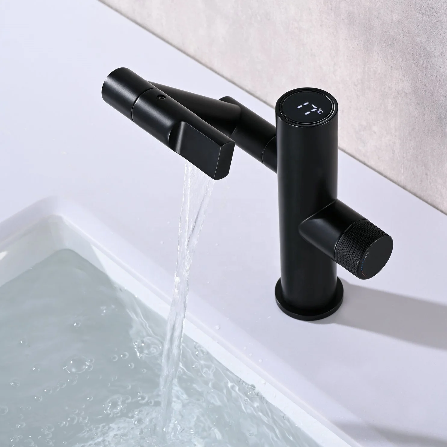 2022 Luxury Black All Copper Digital Smart Faucet For Bathroom Basin Washroom Sink With Temperature Display