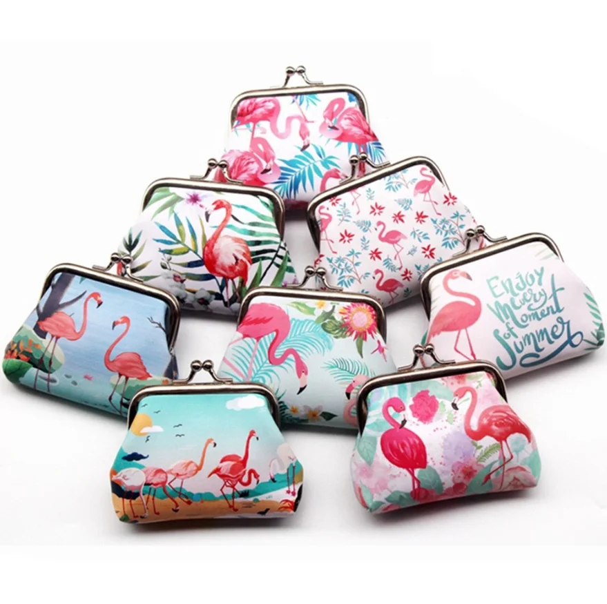 Wholesale Flamingo Cute Small Coin Purse Simple Cartoon Print Change Purse Metal Hasp Pu Leather Wallets for Party Decorations