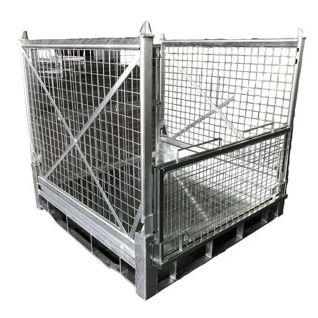 Customized mesh sides heavy duty storage collapsible steel folding metal pallet box metal stillage