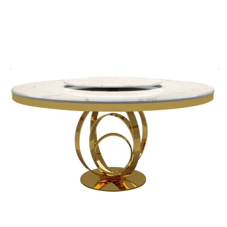 Modern Luxury Rotating Dinning Table Set Marble Gold Frame Stainless Steel Leg Malaysia Dining Tables