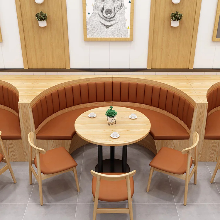 New Design Modern Hotel Restaurant Cafe Shop Furniture High and Booth Seating design Wooden Table and Chair Set
