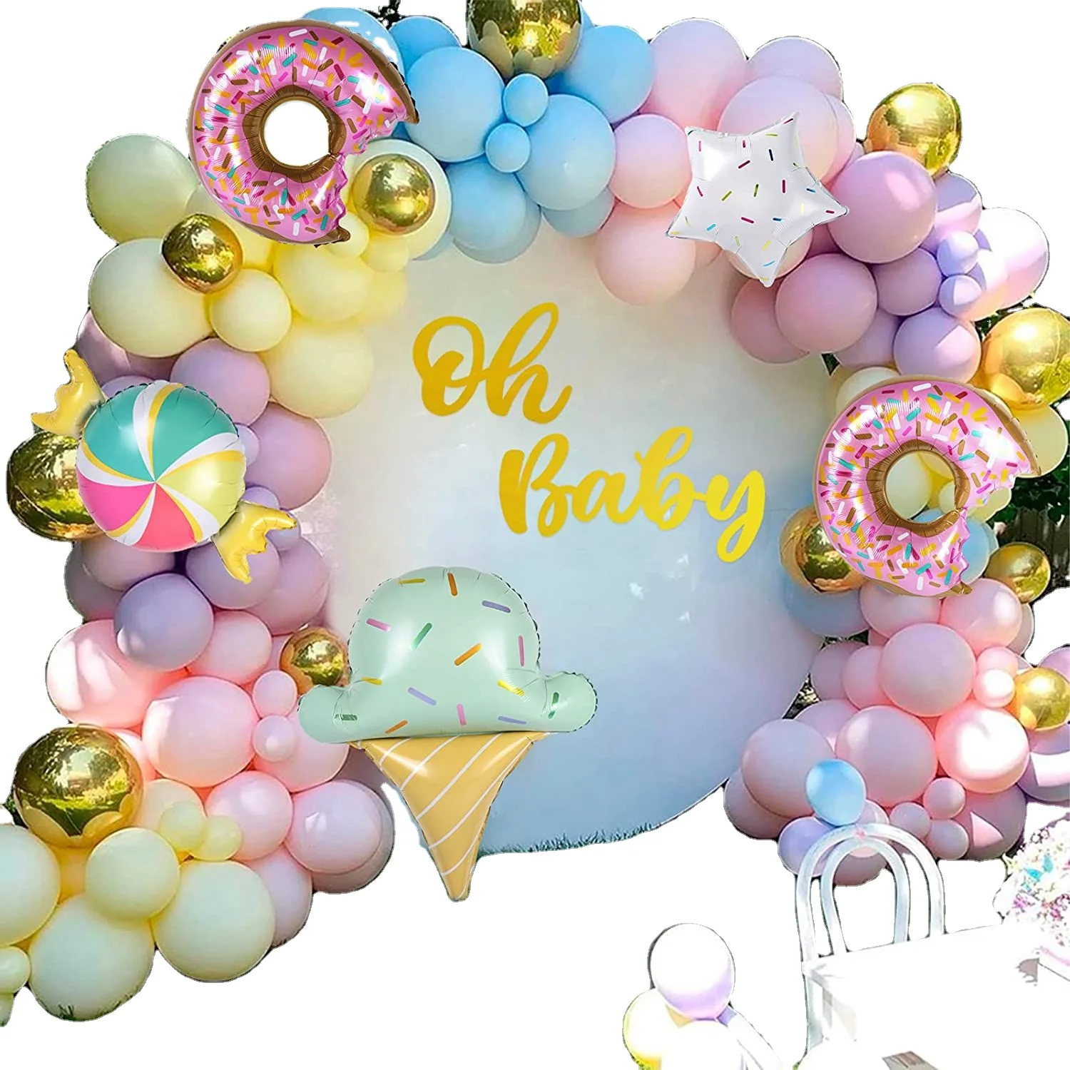 Macaron Donut Balloon Garland Arch Kit Grows Up Theme Purple Blue Yellow Pink Balloons Arch Kids Party Baby Shower Decorations