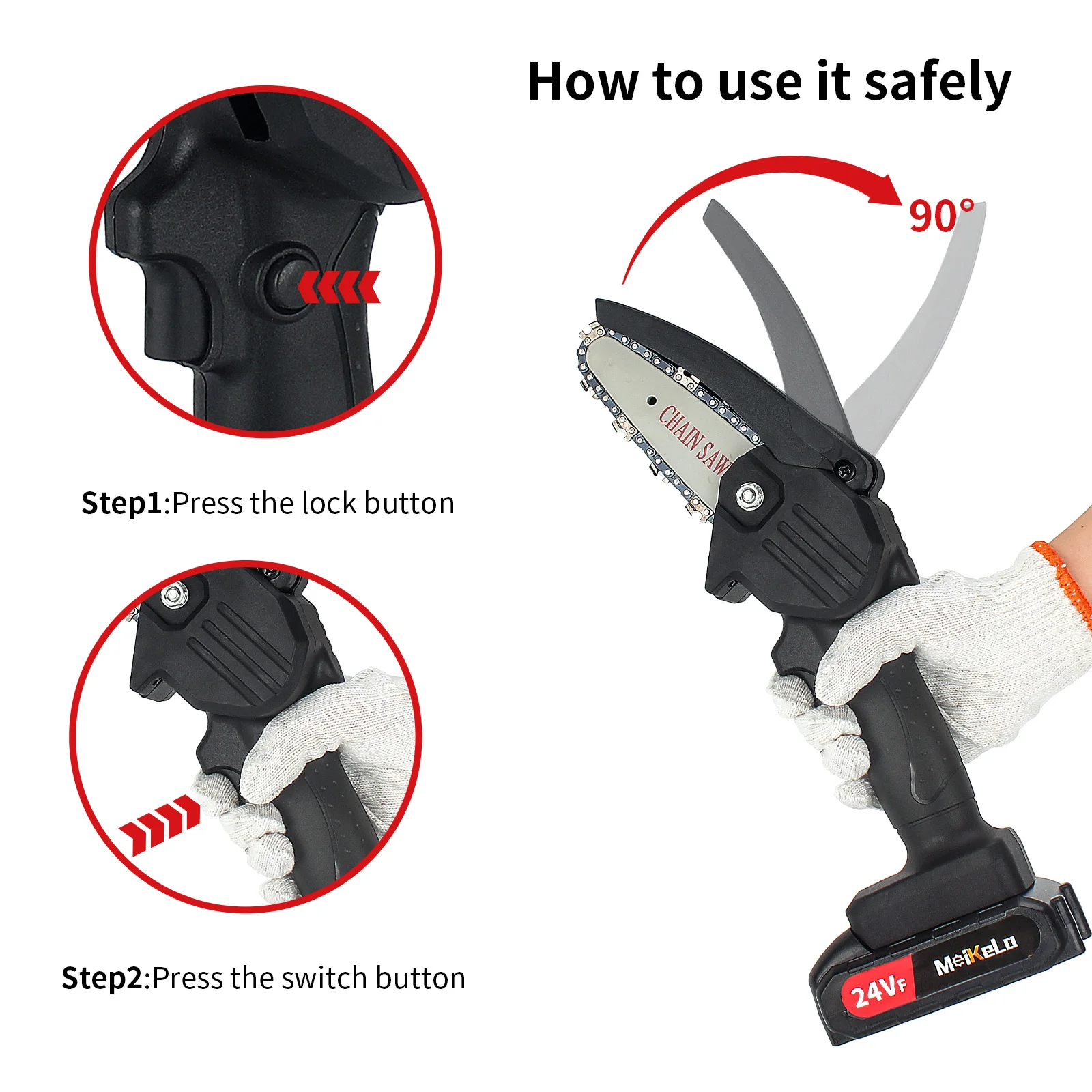 MeiKeLa 4 Inch Lithium Battery Powered Cordless Chainsaw Portable Electric Hand Pole Mini Chain Saw For Branches