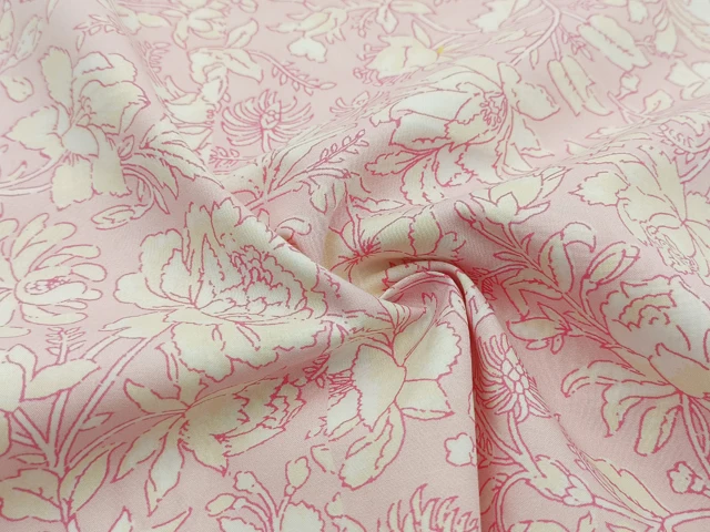 Warm Pink Floral Pattern Printed Fabric for Shirt Dress 100% Cotton Plain