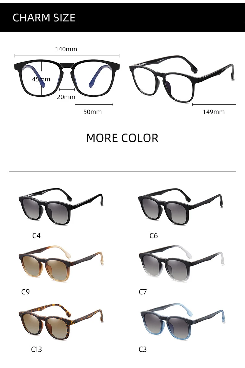 
wholesale new fashion anti-blue light sun glasses women men flat mirror magnetic clips absorption TR90 polarized sunglasses 