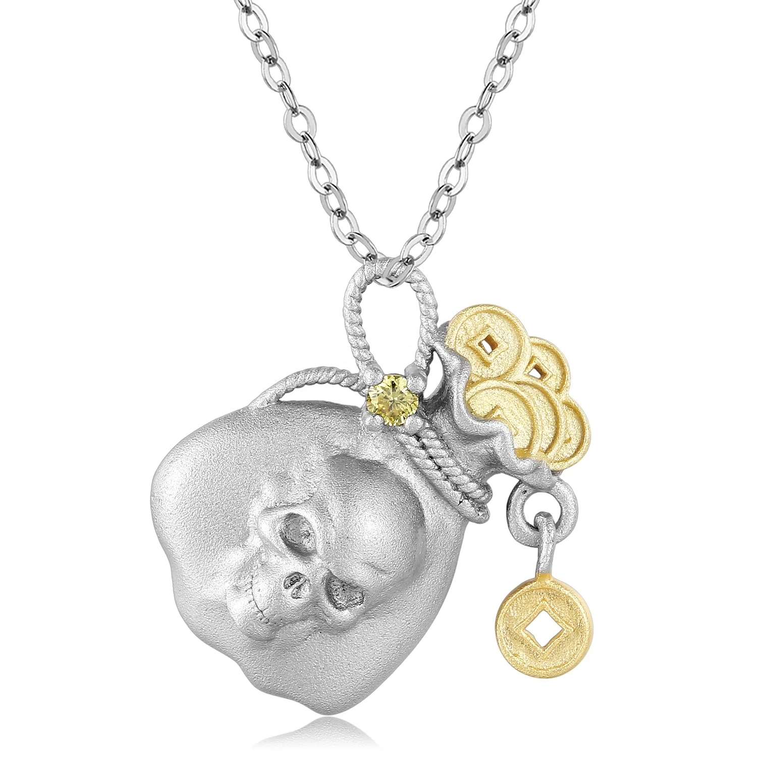 Money Bag Skull Pendant for Necklace Real 925 Sterling Silver Clown Skeleton for Necklace Jewelry Women Accessory Dropshipping