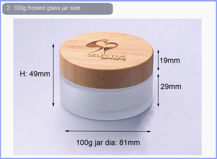 100g frosted clear  glass jar with bamboo cap