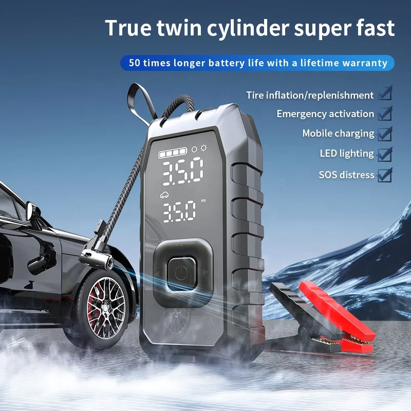 Air Pump with 15000mah Rechargeable Battery LCD Screen Tire Inflator Portable 150 PSI Motorcycles Car Engine Light Motorcycle Ki