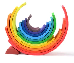 Baby Large Rainbow Stacker Stacking Waldorf Dolls Games Kids Creative Building Blocks Educational Wooden Toy Children