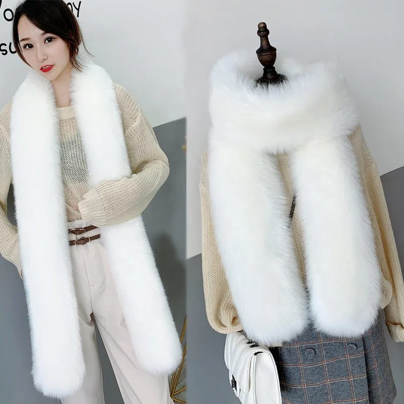 2022 Custom Hot Sell Faux Fur Winter Warm Heated Neck Scarf Back Fashion hot sale  long faux rabbit fur scarf