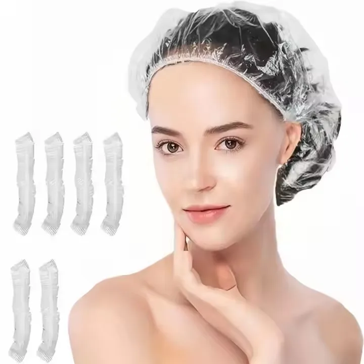 Cheap Waterproof Hotel Bath Salon Hair Cap Colorful Hair Cover Disposable PE Women Hair Shower Caps