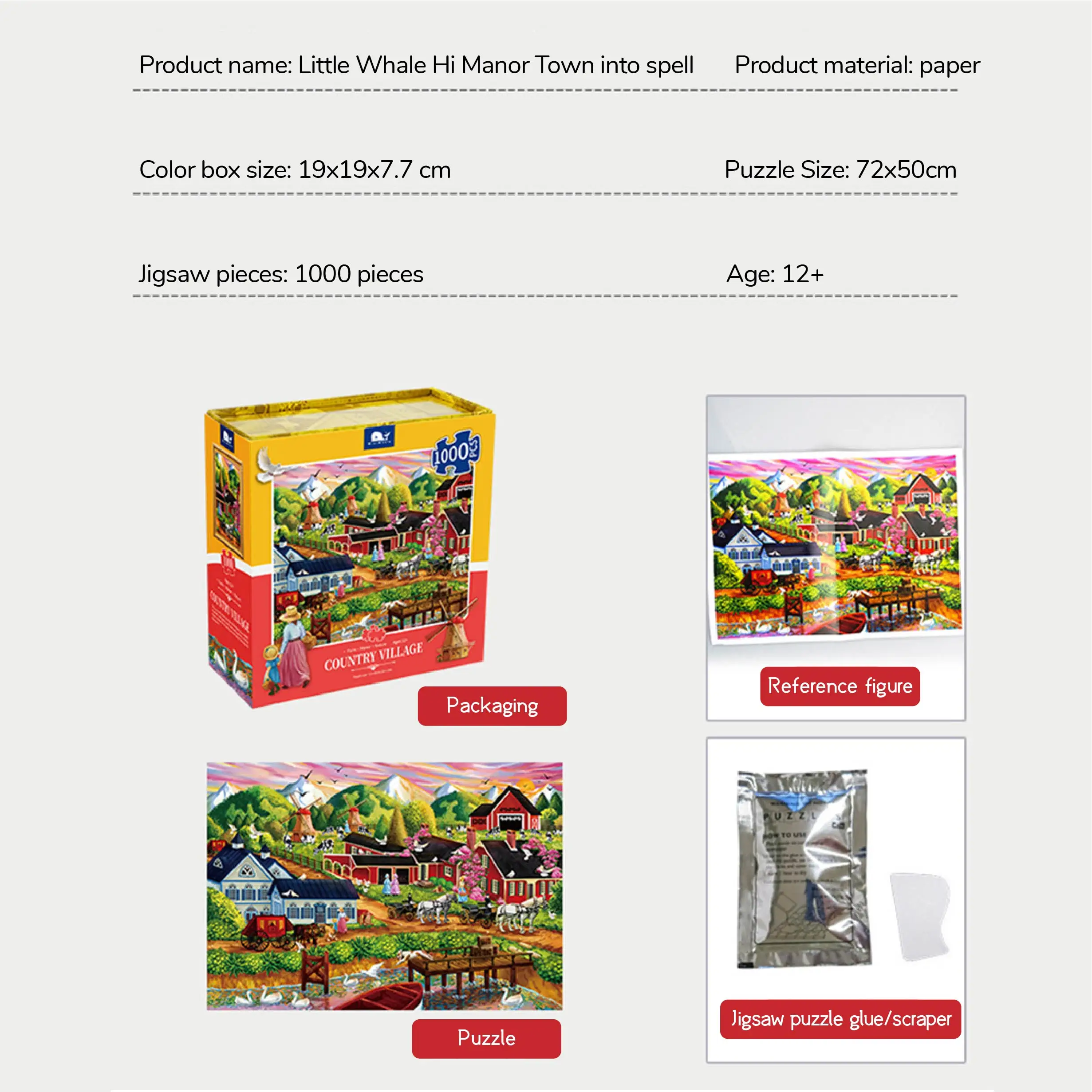 Wholesale Gift Box Beautiful Rural Town Oil Painting Puzzle 1000 Pieces Gift Box Set Jigsaw Puzzles For Adult