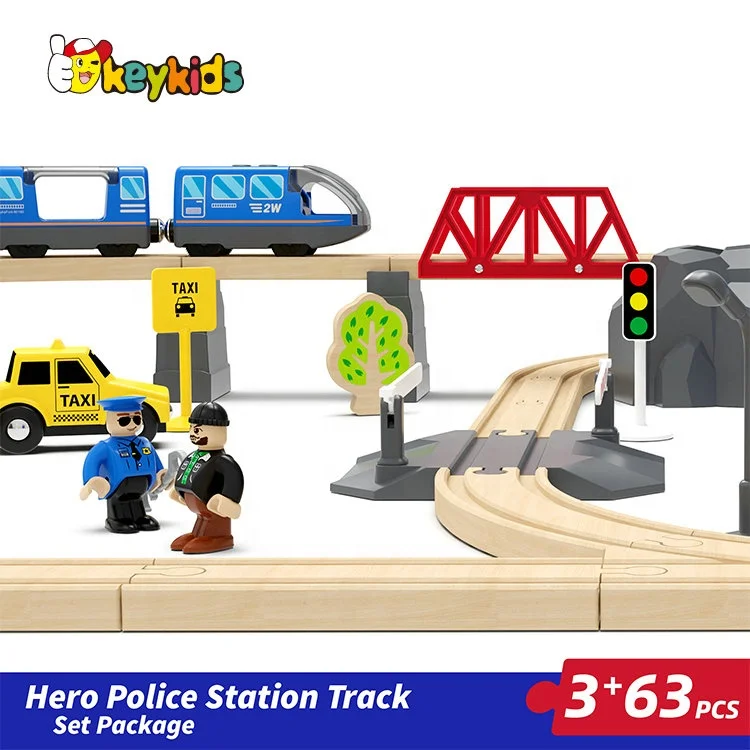 63 PCS assembly slot wooden toy railway set for kids W04C247