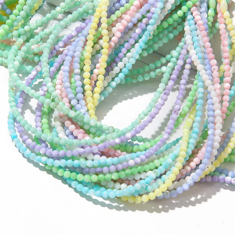 high quality 3mm colorful round shape beads 125pcs /bag  natural freshwater shells beads for jewelry making