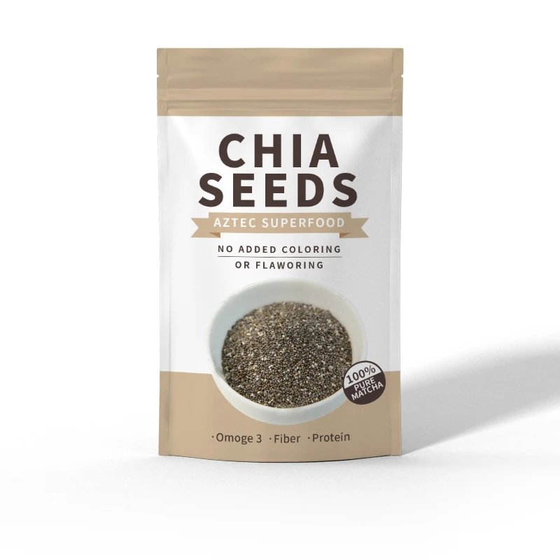 Customized Printed Logo Plastic Stand Pouch Food Zipper Flax Mustard Pumpkin Sesame Chia Seeds Packaging Bag