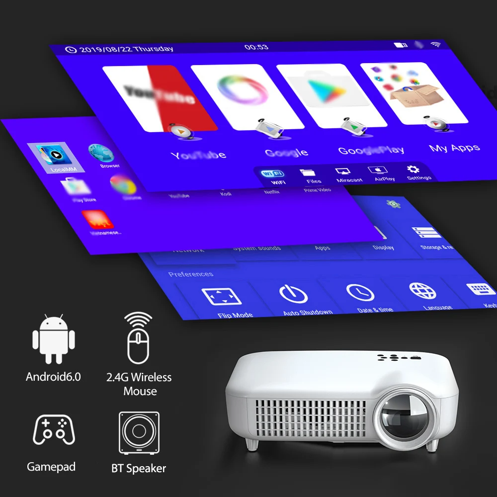 HD Pico Projector Native 1080P LED Android WiFi Projector Video Home Cinema 3D Smart Movie Game Proyector