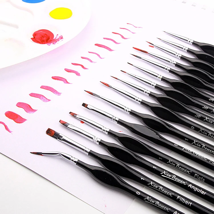 Wholesale best sale 15pieces professional oil water acrylic painting wooden handle flat nylon hair artist paint brush set