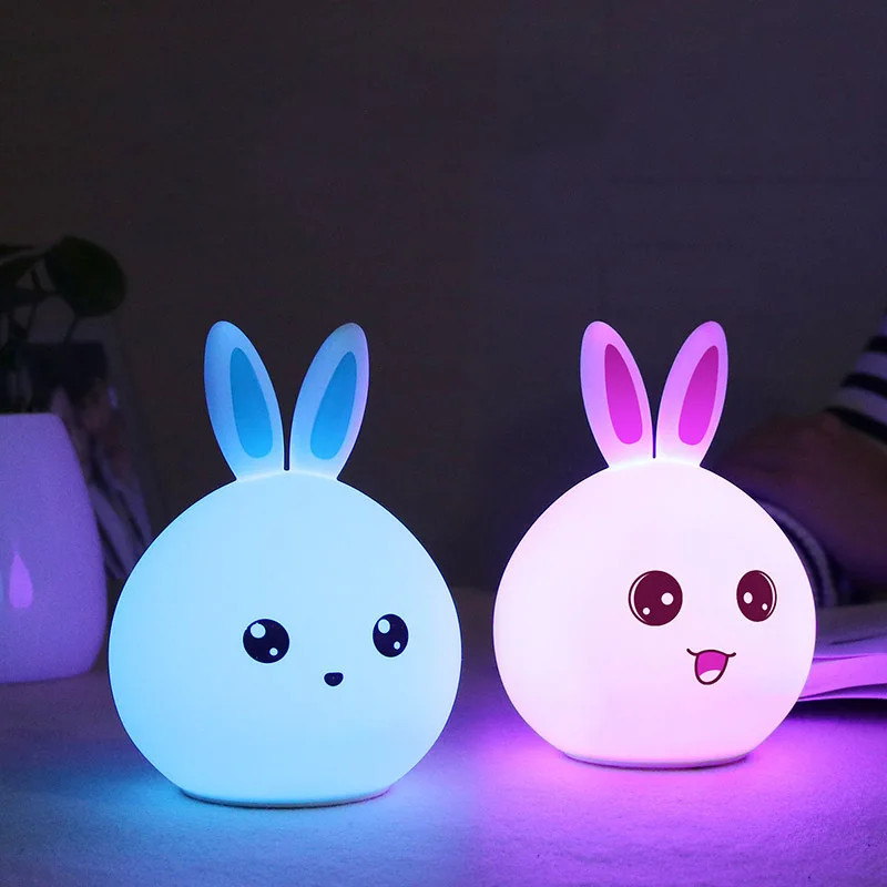 Cute Silicone Rabbit Cartoon MINI Night Lights LED Bedroom Bedside Lamp Children Luminous Toy