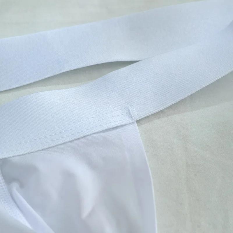 Qingya Men Black Sheer Sexy Jockstrap Brief Low-Rise Seamless Underwear Spandex Fabric White Briefs for Men