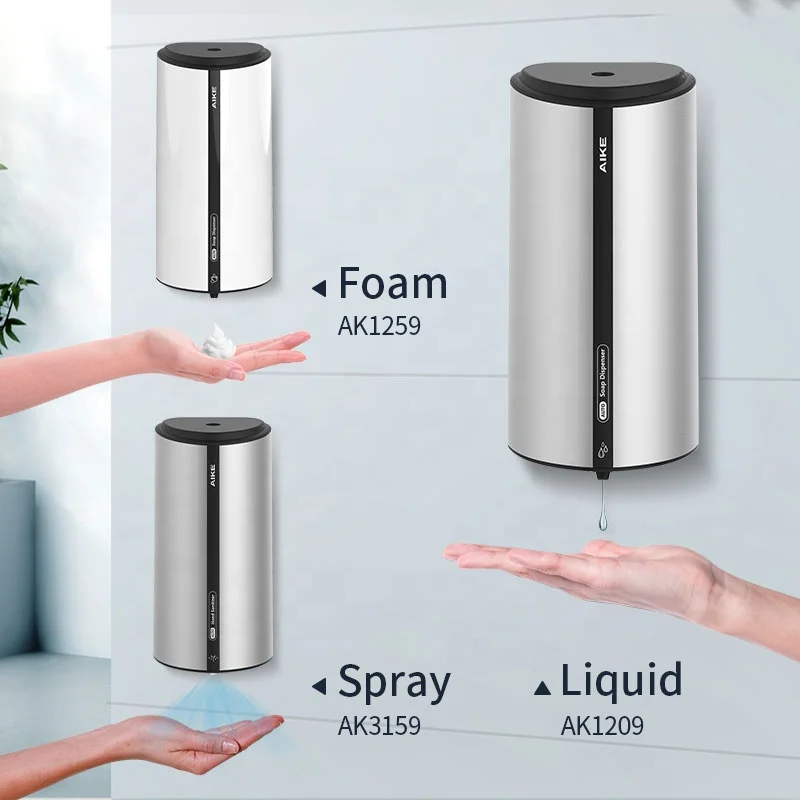 AIKE AK1209 New Design Commercial bathroom accessories ABS Plastic Wall Mounted Automatic Liquid Soap Dispenser 850ml