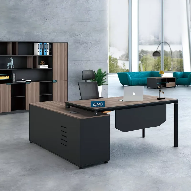 Pengpai nordic high quality panel L shape office furniture desk with side table