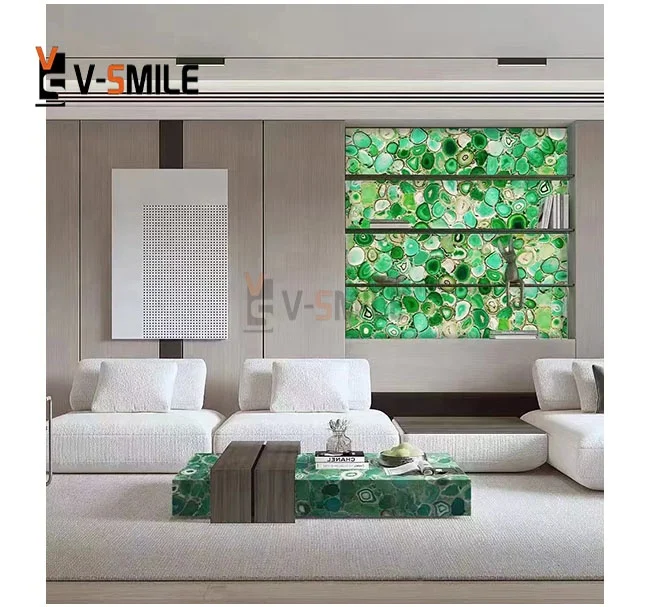 Green Agate countertop Backlit large agate slab for flooring and wall panel