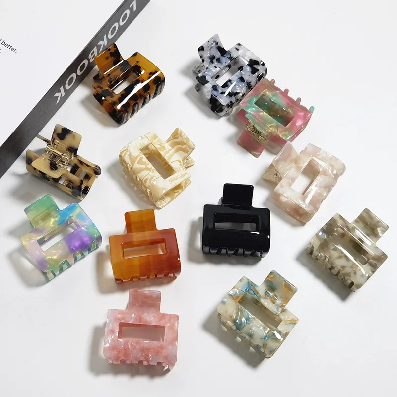 5cm small chess checked plastic square hair clamp strong hold checkered PVC acrylic acetate hair claws clip checker hair claw