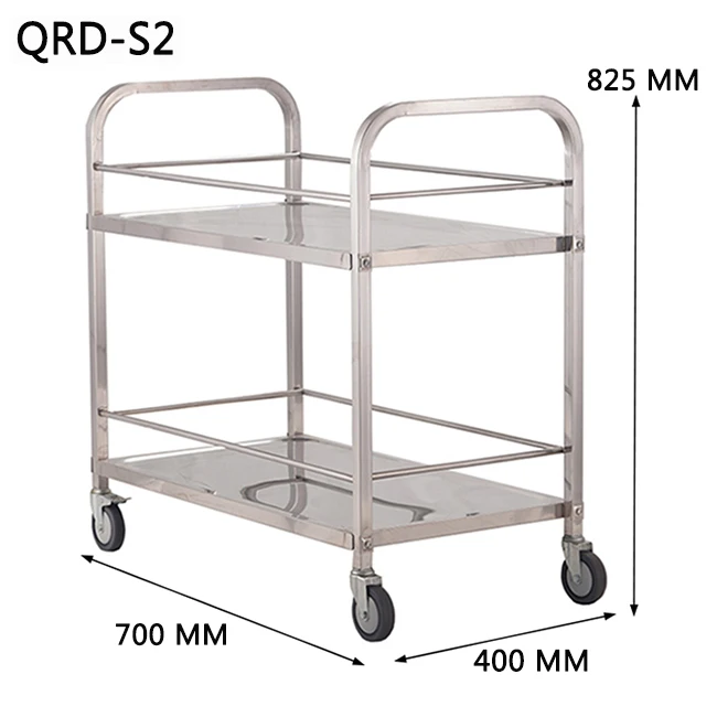 Stainless Steel Food Tray Tea Trolley Wheels Assembled Drinks Trolley