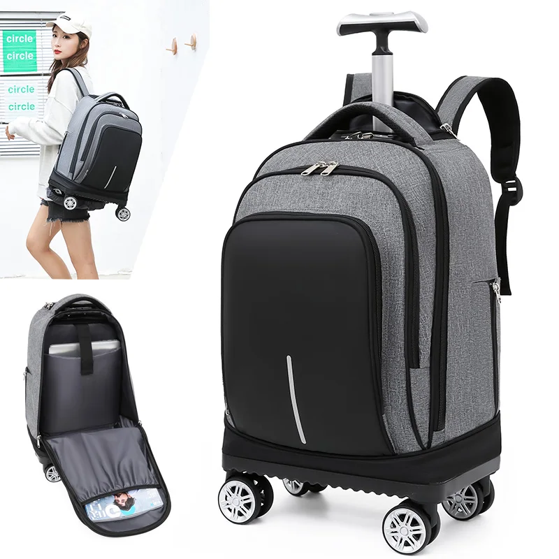 laptop backpack Waterproof 4 Wheeled Trolley Backpack With wheels School Laptop Travel Bag 19 inches Backpack Trolley Travel