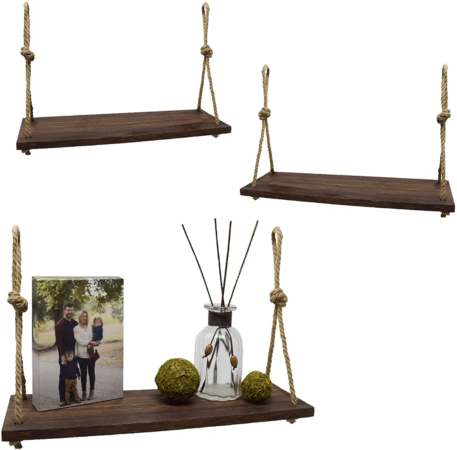 Lace Wood Hanging Farmhouse Rope Shelf Triangle Floating Wood Shelf Plant Wood Shelf