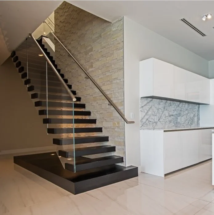 Customized Wooden Staircase Floating Straight Stairs Interior Staircase Designs